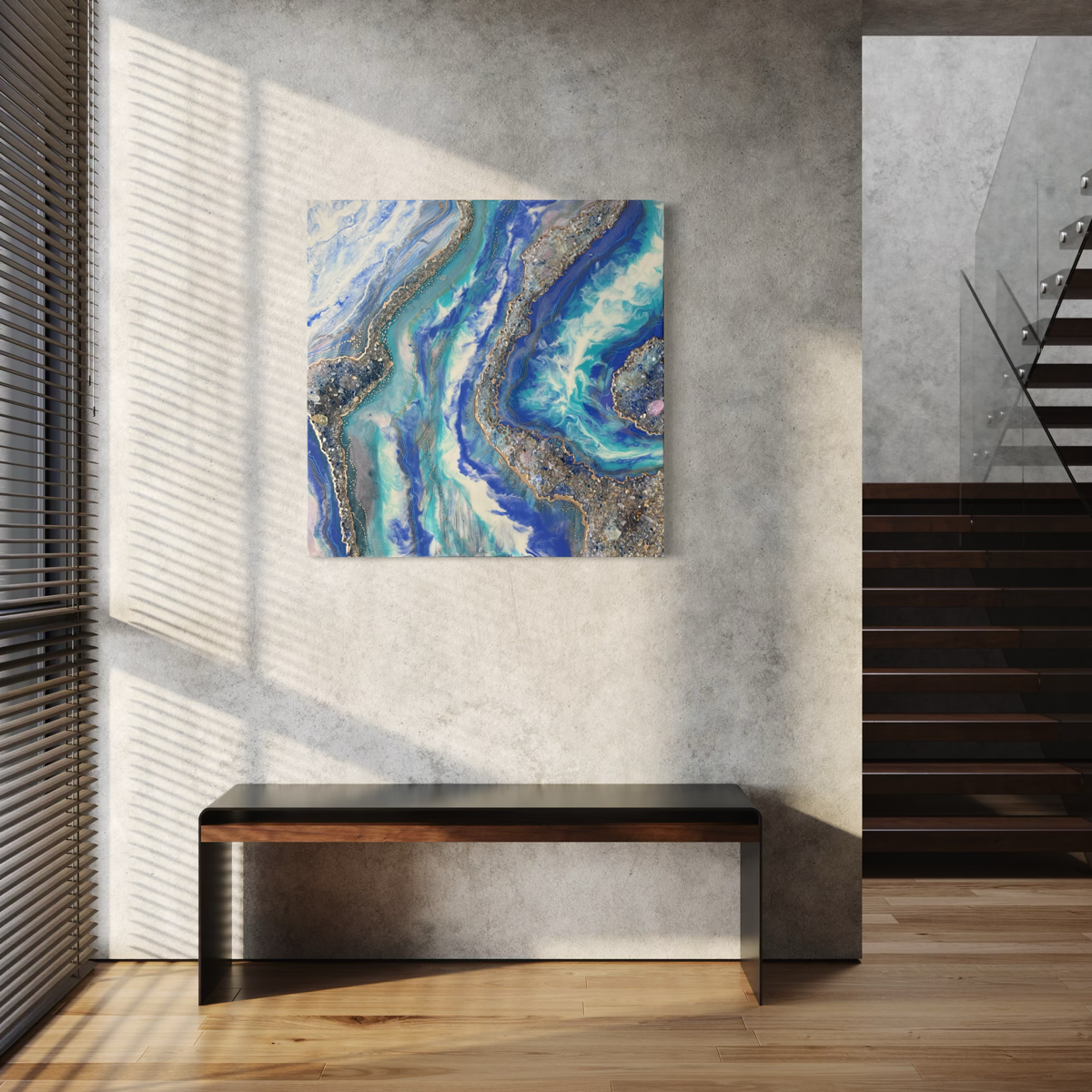 Large Geode Style Art - TRANQUIL CARIBBEAN