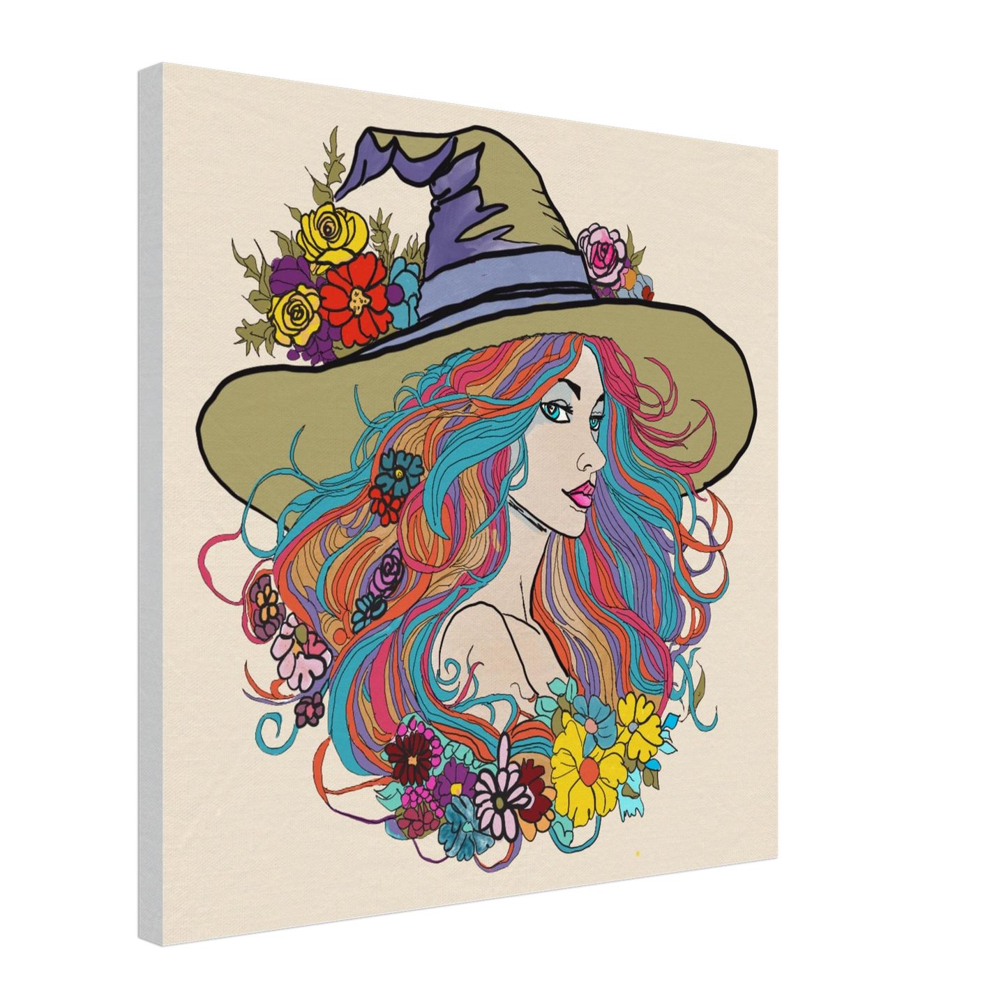 colorful witch print on canvas