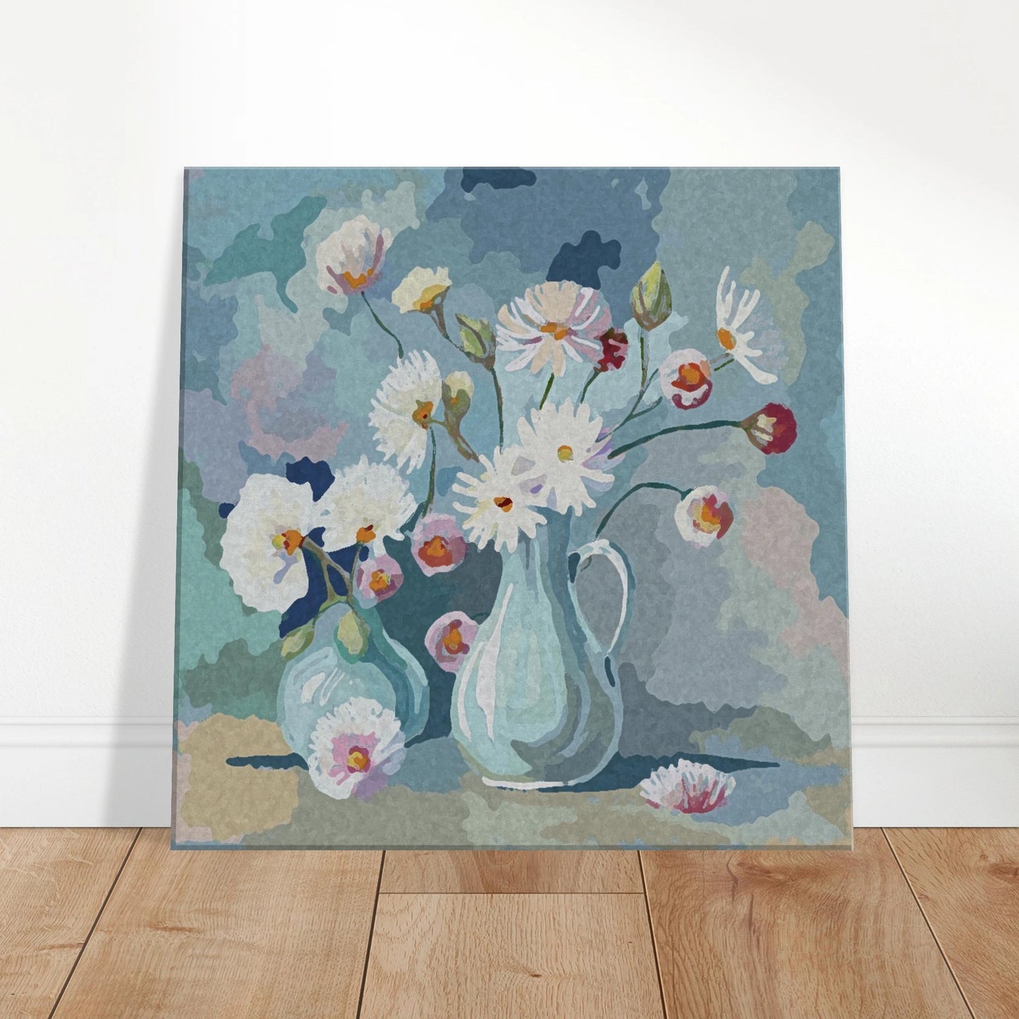 Floral print canvas with vases 