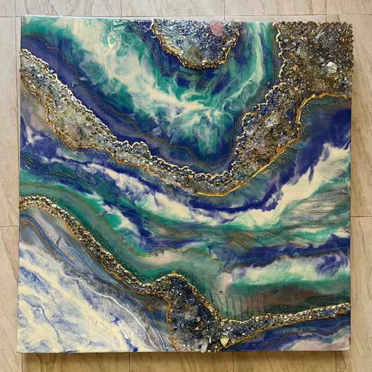 Large Geode Style Art - TRANQUIL CARIBBEAN