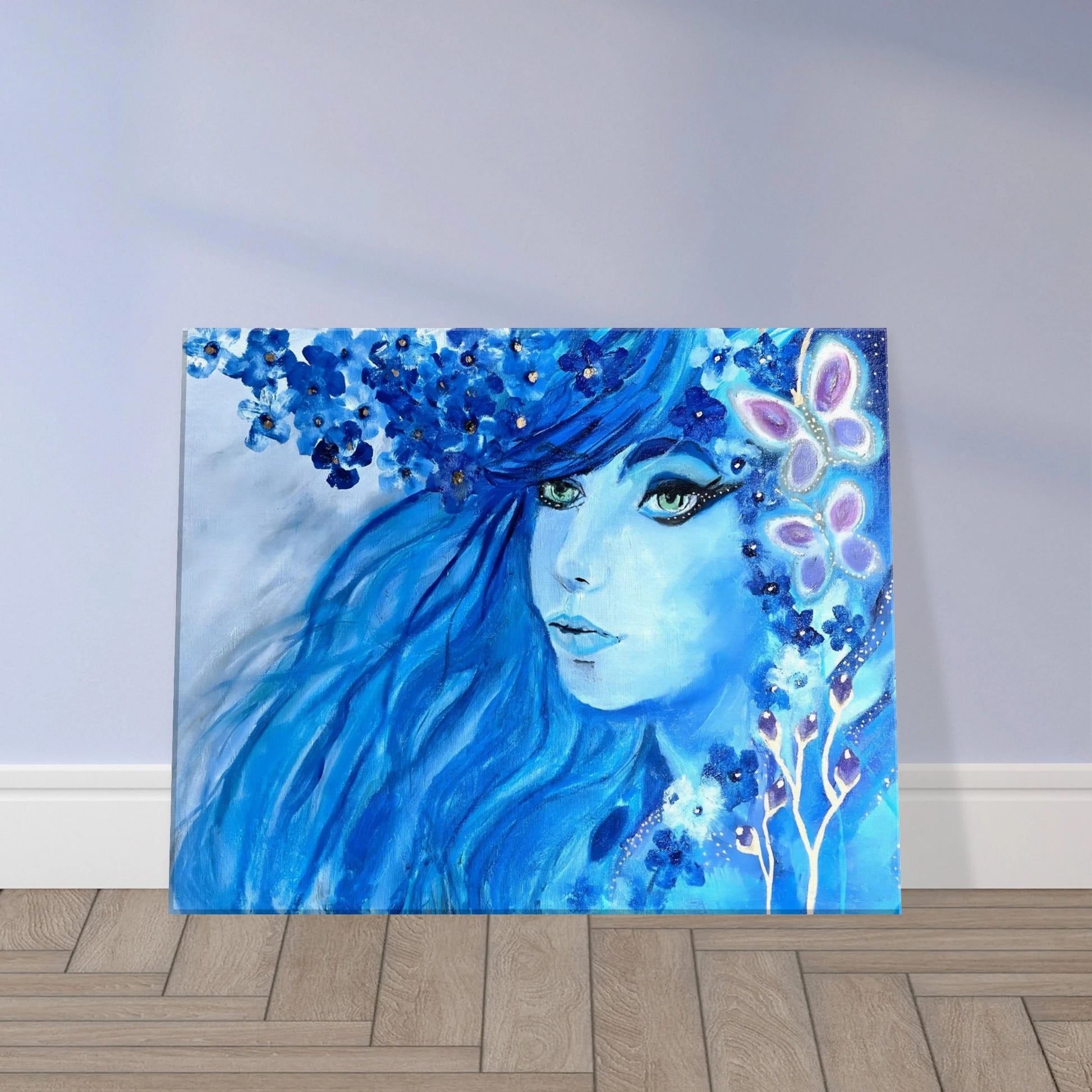 TRUE BLUE woman portrait canvas print by Hasty Room Mockup
